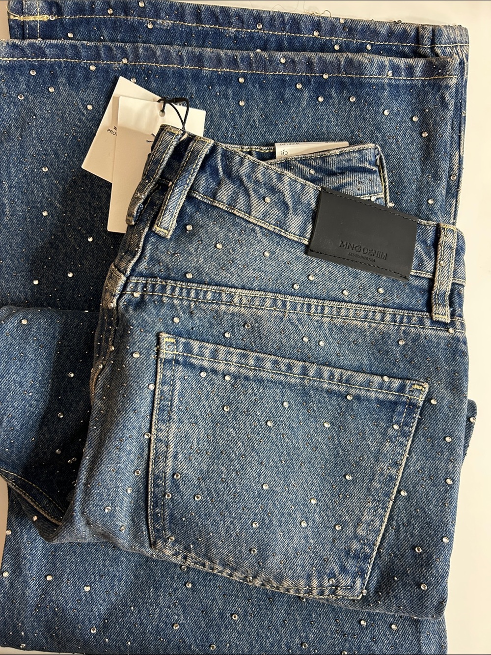 NWT (size 10) MANGO WIDE LEG JEANS WITH RHINESTONES - Picture 12 of 12